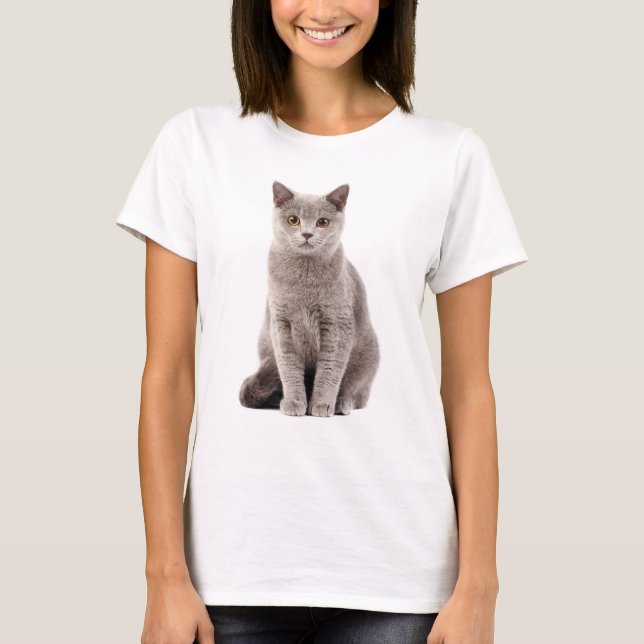 Lovely Gray Cat with Golden Eyes  T-Shirt (Front)