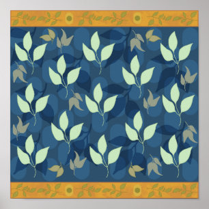 Lovely Green and Blue Leafy Pattern Poster