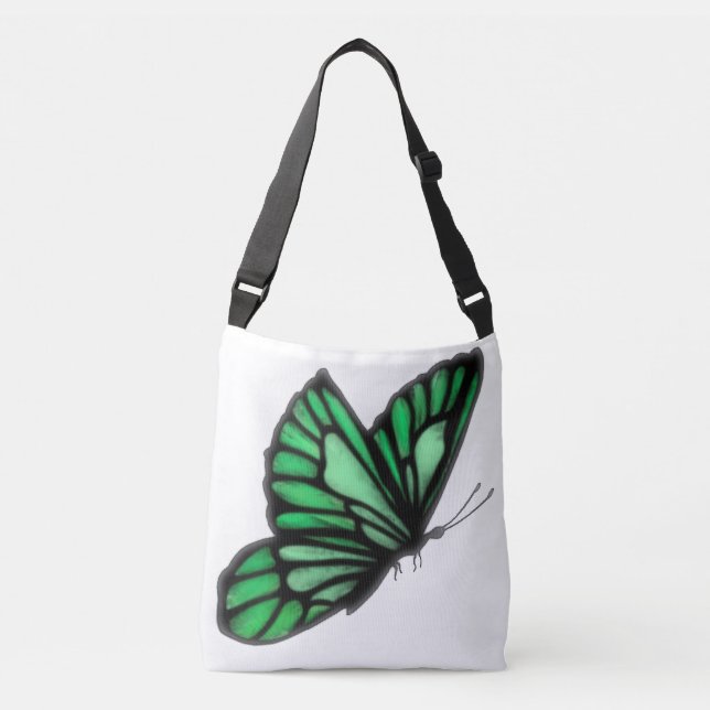 Lovely Green Butterfly Cross Body Tote Bag (Front)
