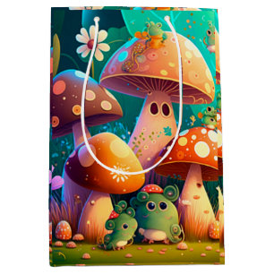 Lovely green cute baby muchrooms   medium gift bag