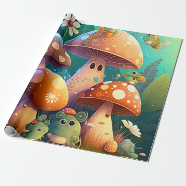 Lovely green cute baby muchrooms    wrapping paper (Unrolled)