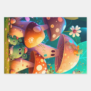 Lovely green cute baby muchrooms wrapping paper sheet