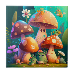 Lovely green cute baby mushrooms       ceramic tile