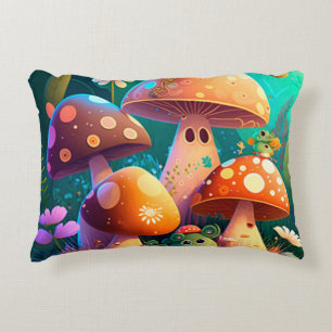 Lovely green cute baby mushrooms decorative cushion