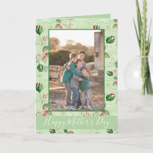 Lovely Green Floral Happy Mother's Day Photo  Card