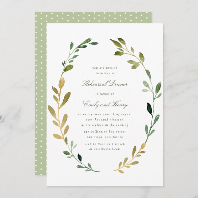 lovely green foliage rehearsal dinner invitation (Front/Back)