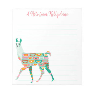 Lovely Green Llama Personalised Lined Notepad