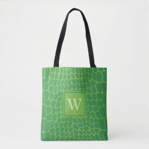 Lovely green snakeskin monogram tote bag