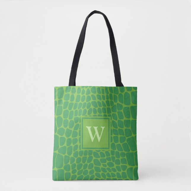 Lovely green snakeskin monogram tote bag (Front)