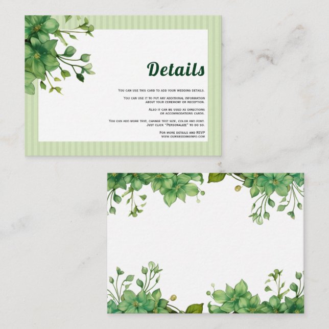 Lovely greenery and stripes spring wedding details enclosure card (Front/Back)
