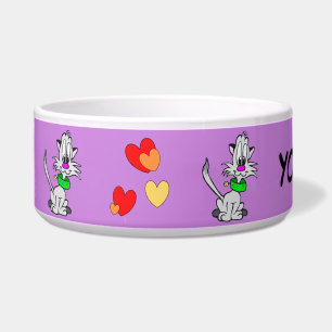 Lovely Grey Cat Cartoon Cust. Pet Bowl