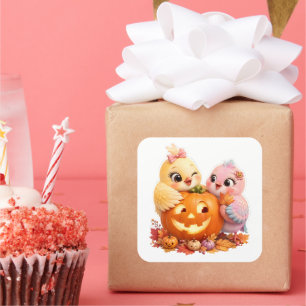 Lovely Halloween Birds Jack O Lantern Square Sticker