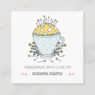 Lovely Hand-drawn Pincushion Quilter Sewing Biz Square Business Card