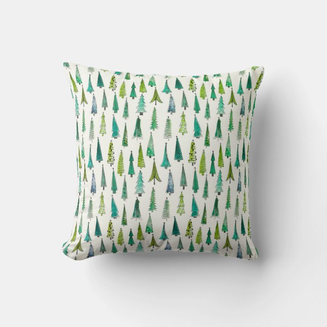 Lovely Hand-Painted Christmas Trees Pattern | Cushion (Front)