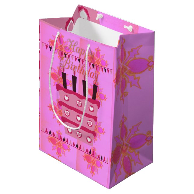 Lovely Happy Birthday With Lots of Love Medium Gift Bag (Front Angled)