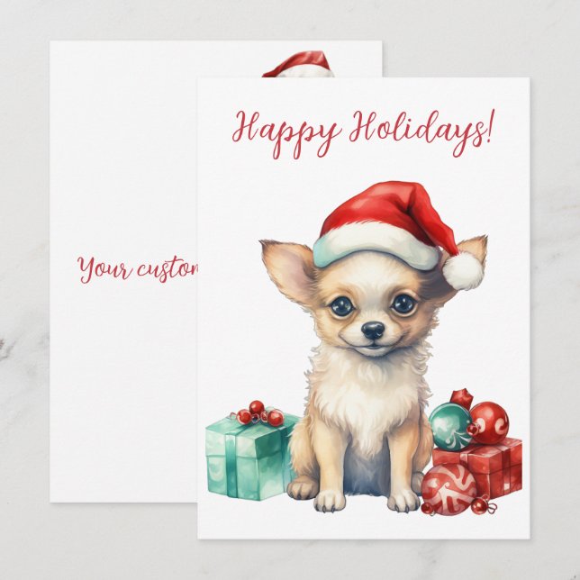 Lovely Happy Holidays Chihuahua Watercolor Cards (Front/Back)