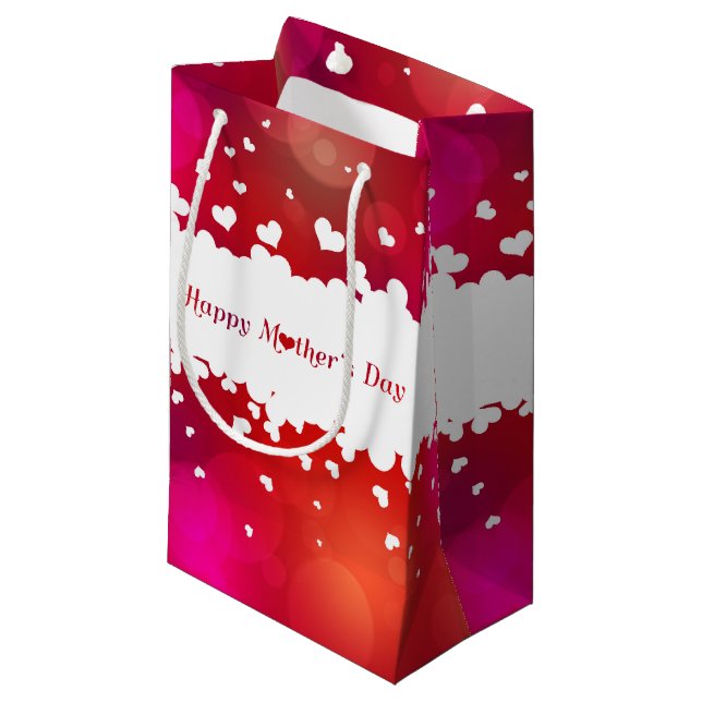 Lovely Happy Mother's Day Hearts Small Gift Bag (Front Angled)
