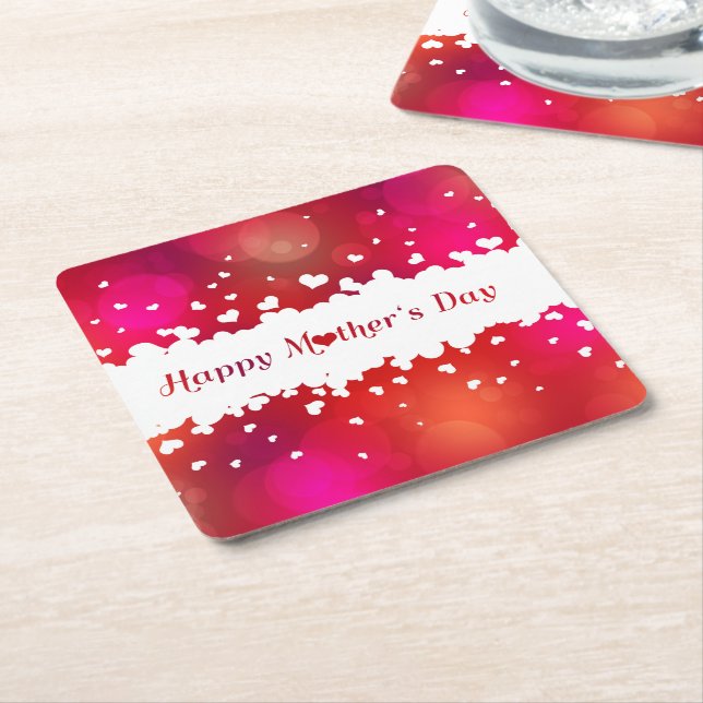 Lovely Happy Mother's Day Hearts Square Paper Coaster (Angled)