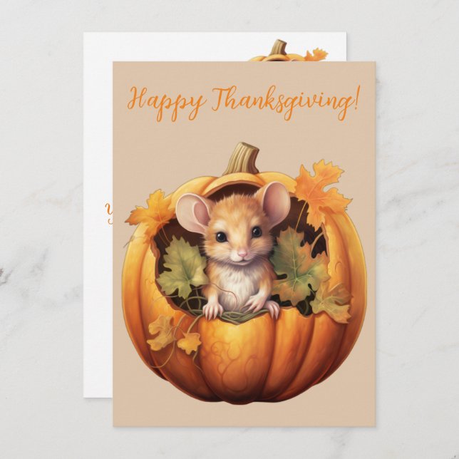 Lovely Happy Thanksgiving Mouse Watercolor Cards (Front/Back)