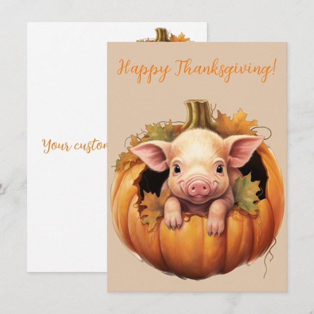 Lovely Happy Thanksgiving Pig Watercolor Cards (Front/Back)