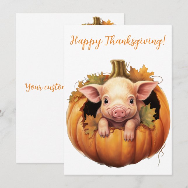 Lovely Happy Thanksgiving Pig Watercolor Cards (Front/Back)