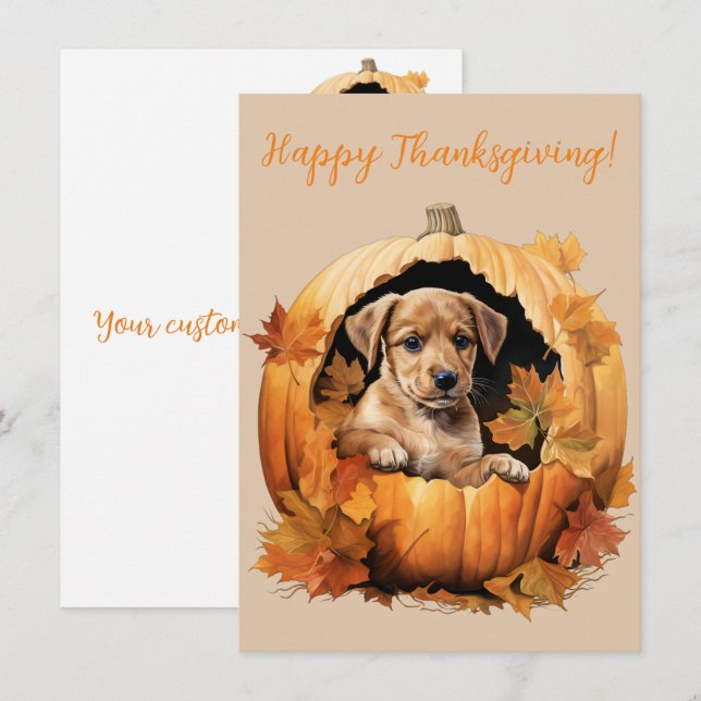 Lovely Happy Thanksgiving Puppy Watercolor Cards (Front/Back)