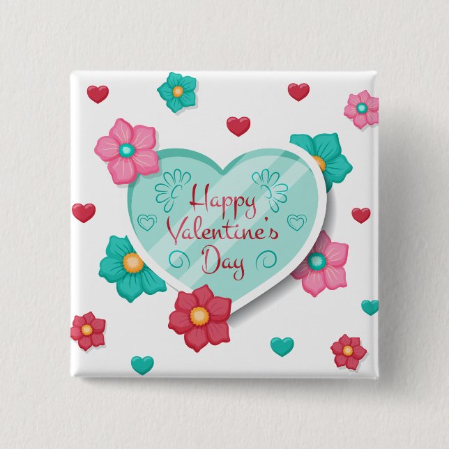 Lovely Happy Valentine's Day Floral | Pin Button (Front)
