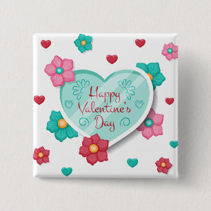 Lovely Happy Valentine's Day Floral Pin Button