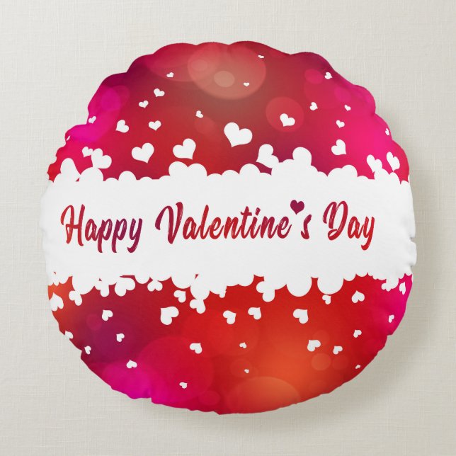 Lovely Happy Valentine's Day Hearts - Round Pillow (Front)