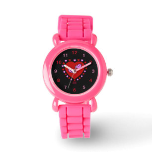Lovely Heart Kisses Kid's Pink Glitter Watch