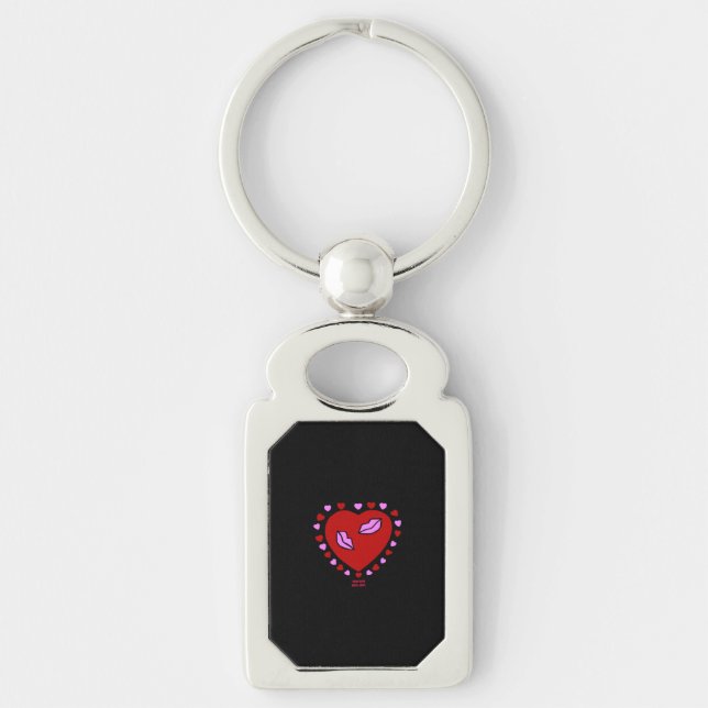 Lovely Heart Kisses Rectangle Keychain (Front)