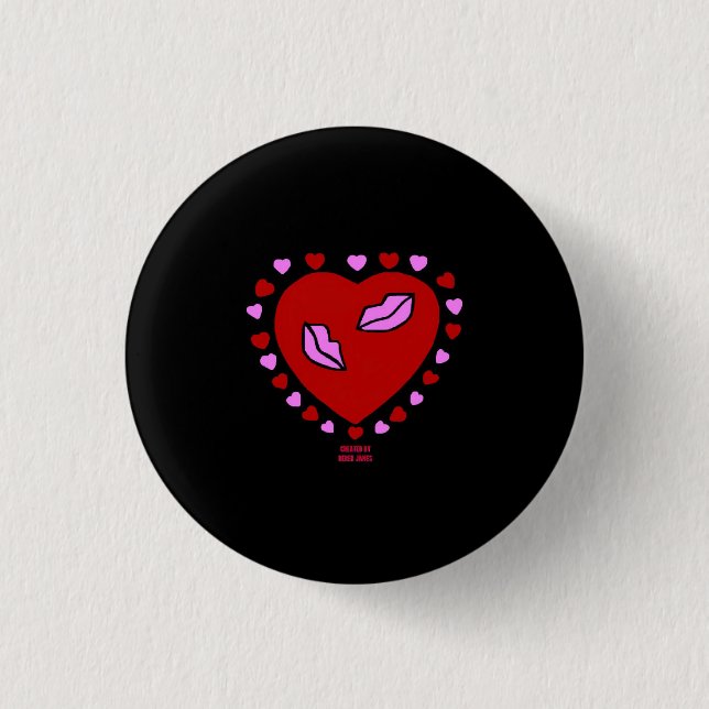 Lovely Heart Kisses Round Button (Front)