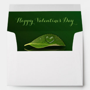 Lovely Heart-Shaped Water Droplet on Leaf Envelope
