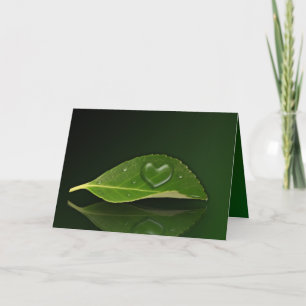 Lovely Heart-Shaped Water Droplet on Leaf Holiday Card