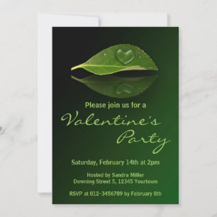 Lovely Heart-Shaped Water Droplet on Leaf Invitation