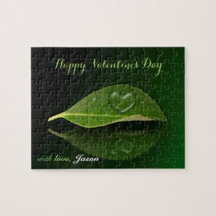 Lovely Heart-Shaped Water Droplet on Leaf Jigsaw Puzzle