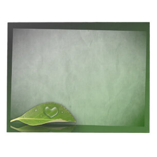 Lovely Heart-Shaped Water Droplet on Leaf Notepad