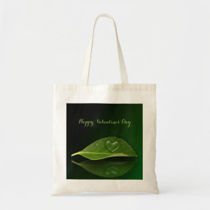 Lovely Heart-Shaped Water Droplet on Leaf Tote Bag