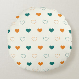 Lovely hearts / green orange cream round cushion