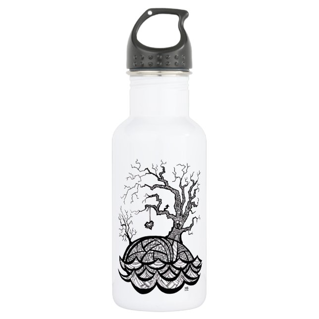 Lovely Hill Intricate Heart Tree illustration 532 Ml Water Bottle (Front)