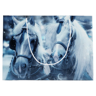Lovely Horse Team Winter Driving Photo Christmas Large Gift Bag