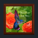 Lovely Hummingbird Gift Box<br><div class="desc">Lovely photo of a hummingbird feeding is featured on this beautiful wooden gift box. Your choice of four different box colours and you can enter your own text or leave text off. Use to store jewellery, coins and other keepsakes or give as a gift for birthdays, graduations, Mother's Day, Christmas...</div>