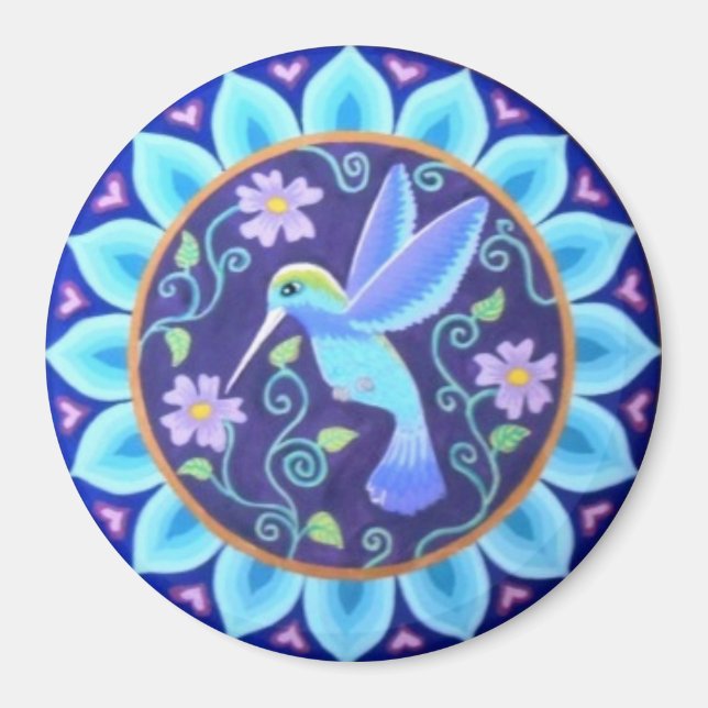 Lovely hummingbird mandala magnet by Soozie Wray (Front)