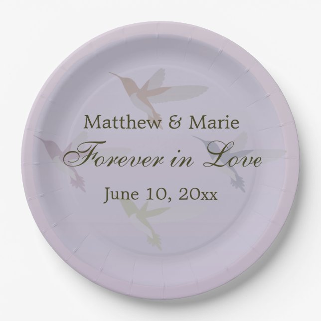 Lovely Hummingbirds Wedding Forever in Love Paper Plate (Front)