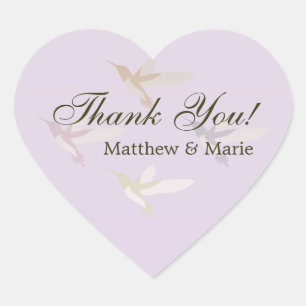 Lovely Hummingbirds Wedding Thank You Heart Sticker