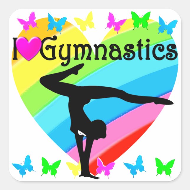 LOVELY I LOVE GYMNASTICS DESIGN SQUARE STICKER (Front)