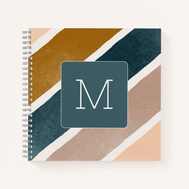 Lovely initial Striped pattern Teal Notebook (Front)