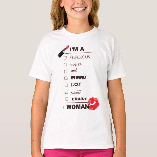 Lovely inscription with red lipstick and lips T-Shirt (Front)