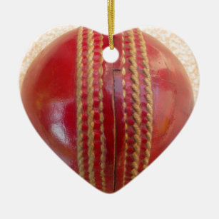 Lovely International Cricket Red Leather Ball Ceramic Tree Decoration