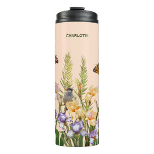 Lovely Irises, Birds and Butterflies Personalized Thermal Tumbler